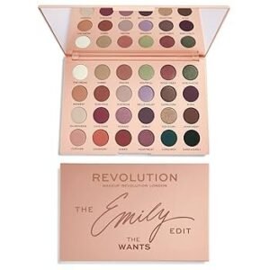 Makeup Revolution The Emily Edit The Wants 24 Pigments Professional Make Up Pigments, Revolution Makeup Eyeshadow Palette with Balanced 24 Matte, Satin and Shimmer Shades
