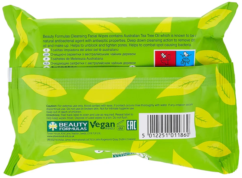 Beauty Formulas Tea Tree Cleansing Wipes 30S - Image 4