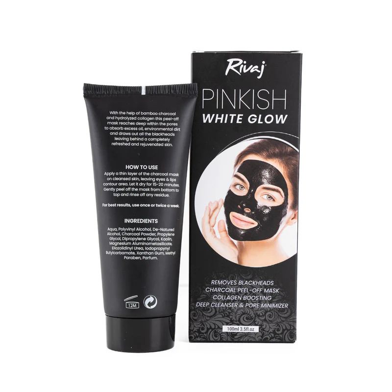 Rivaj Pinkish White Glow Charcoal Black Peel Off Mask 100ml - Image 4