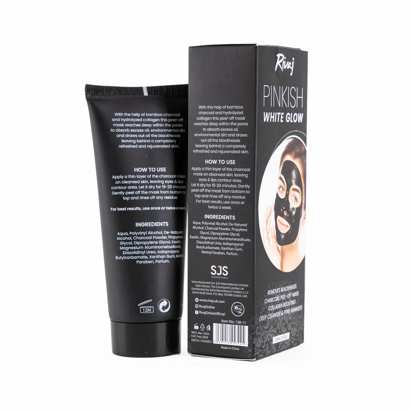Rivaj Pinkish White Glow Charcoal Black Peel Off Mask 100ml - Image 5