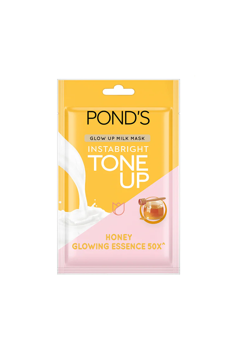 Ponds Glow Up Milk Honey Glowing Essence 50x Insta Bright Sheet Mask 25g