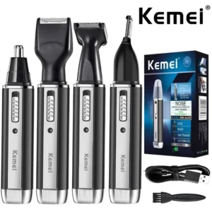 Keme 4in1 Rechargeable Nose Trimmer For Men&Women Face Body Hair Beard Eyebrow Trimmer Ear Cleaner Cutting Nose Hair Shaver Set
