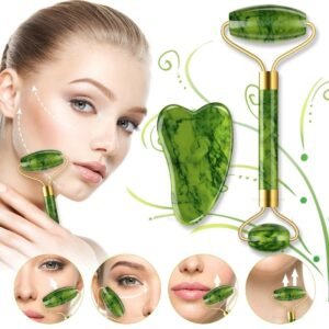 Facial Massager Jade Roller & Gua Sha Stone Set with Box , 100% Real & Natural Jade Roller Facial Massager , Skin Care Anti Aging Facial Roller, Original Jade Roller
