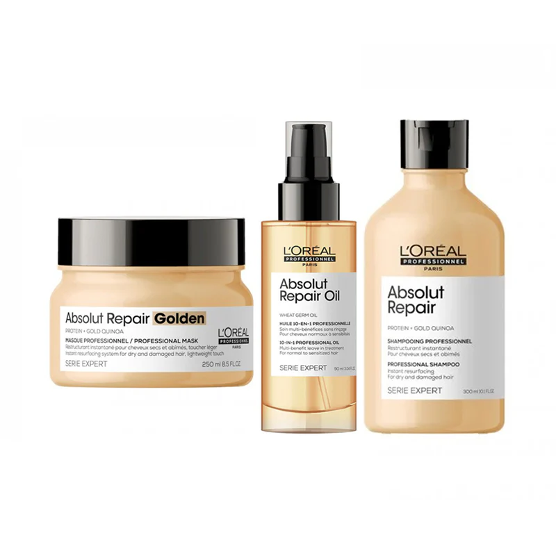 L’Oreal Serie Expert Absolut Repair Shampoo, Gold Serum and Mask