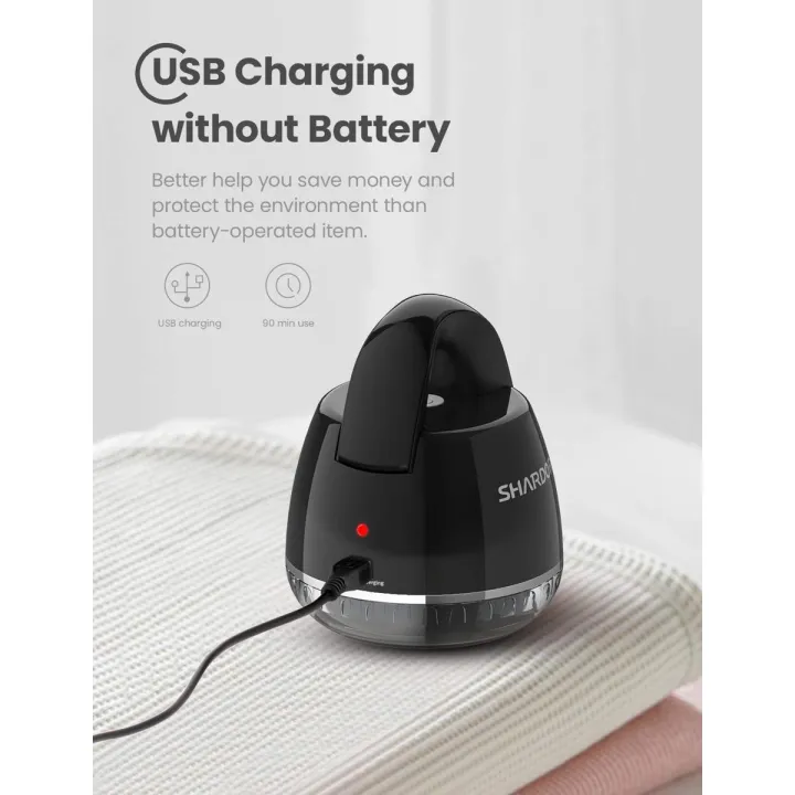 SHARDOR Fabric Shaver & Lint Remover for Clothes. Rechargeable Replaceable Blade, Black Foldable handle for better handhold operation